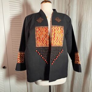 Vintage Jackets Size L 80's Embroidered Old Money Dark Academia Blazer